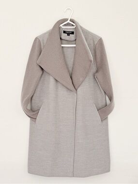 Kenneth Cole Mixed Media Coat Women’s Large Gray | Knit Sleeve Sweater Coat